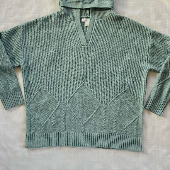 Christopher & Banks Cozycore Cable Knit Hooded Seafoam Knit Popover Sweater-L - Picture 5 of 13
